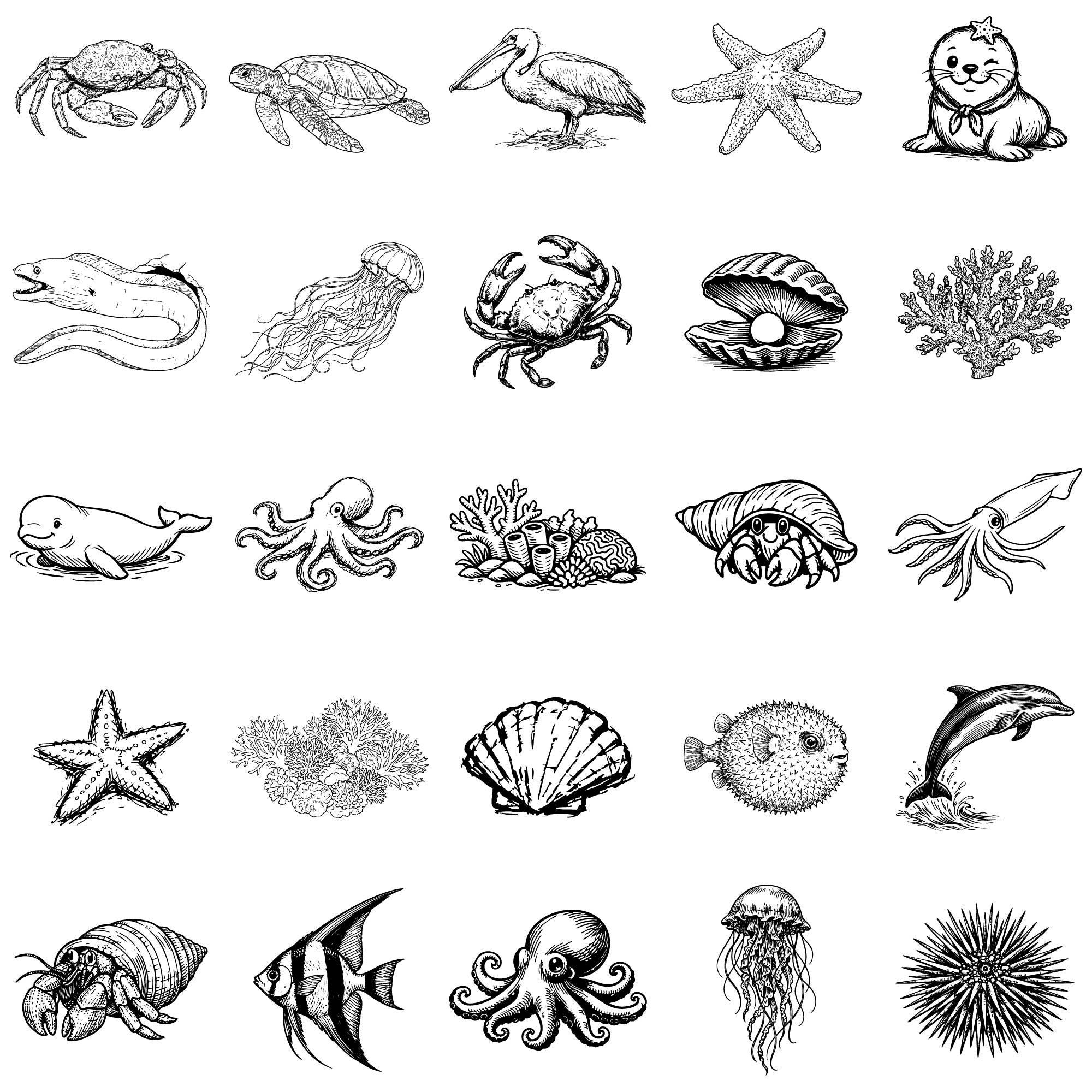Sea Animals SVG Bundle |underwater Animals Svg |marine Life |starfish ...