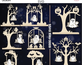 Ghost Chilling on Swing SVG Bundle | Halloween Laser Cut Files (Digital Download)