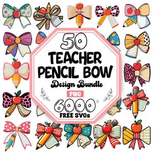 Teacher Pencil Bow Png Bundle |Pencil Coquette Bow Png |Teacher Appreciation Png |Gift For Teacher |Cute School Bow Png |Teacher Life Png