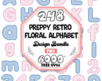 Retro Blumen Alphabet PNG Bundle: Preppy Coquette Buchstaben (Digitaler Download)