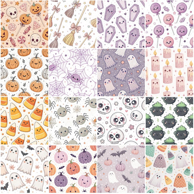 Cute Halloween Seamless Patterns Bundle |printable Digital Pattern ...