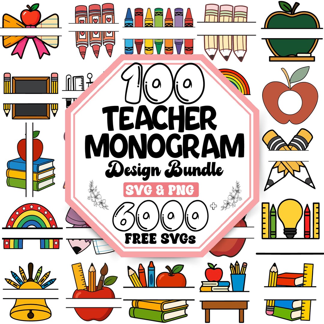 Teacher Monogram SVG Bundle | School Apple Designs (digital Download ...