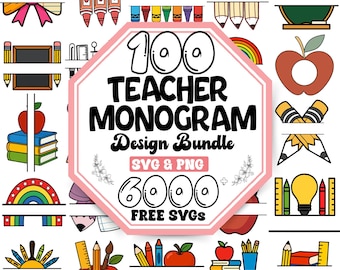 Teacher Monogram SVG Bundle | School Apple Designs (Digital Download)