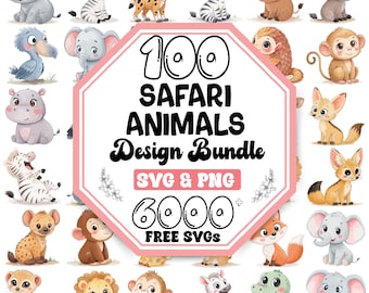 SVG-bundel met safaridieren: jungle- en boerderijontwerpen (digitale download)