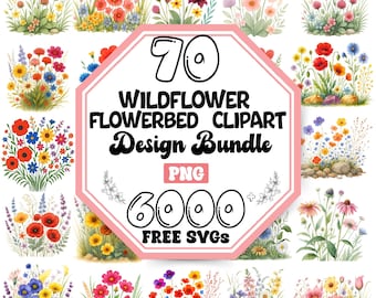 Imágenes prediseñadas de macizo de flores silvestres / Paquete PNG floral vintage (descarga digital)