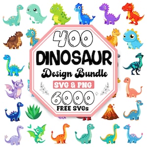 恐竜 SVG バンドル | ステゴサウルス SVG | かわいい T-Rex SVG | 赤ちゃん恐竜 SVG | 恐竜保育園アート | ジュラ紀の動物 | トリケラトプス SVG | 野生動物