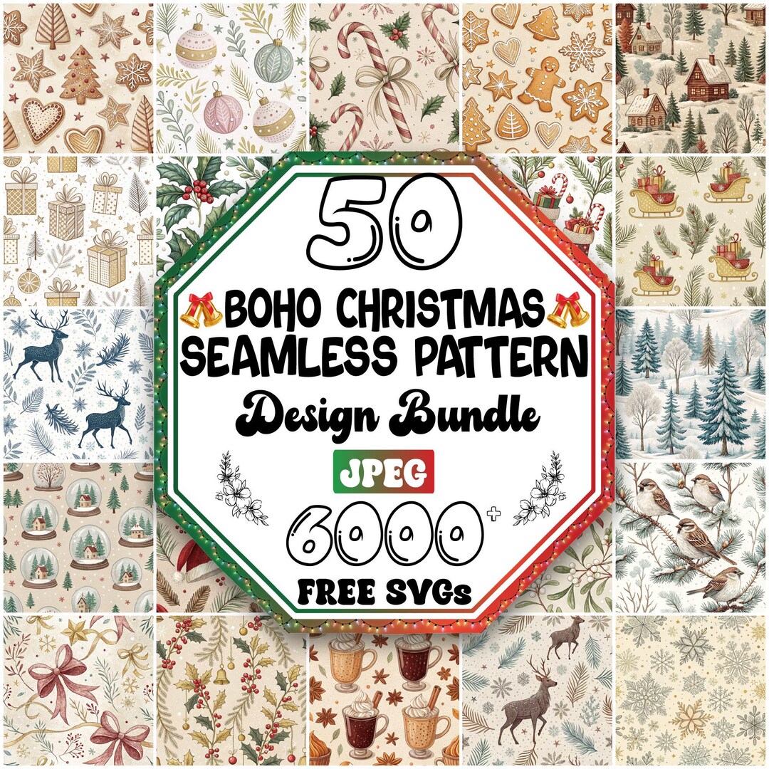 Boho Christmas Seamless Patterns Bundle |printable Pattern Paper ...