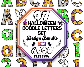 Ensemble PNG de lettres de griffonnage Halloween | Alphabets effrayants (téléchargement numérique)