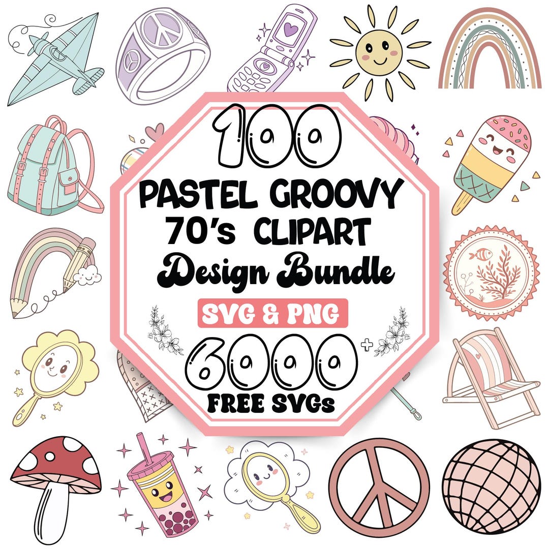 Pastel Groovy 70s Clipart | Retro Vibes SVG PNG (digital Download) - Etsy