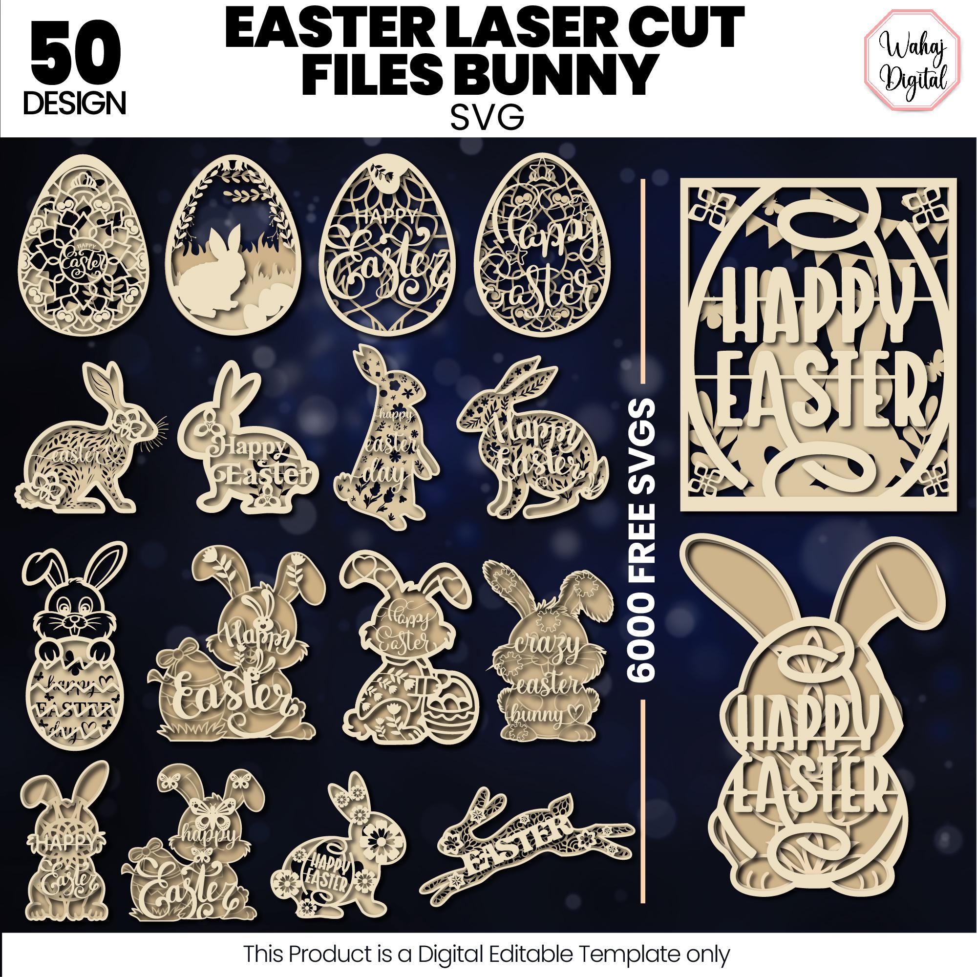50 Easter Bunny Laser Cut SVG Bundle: Floral Rabbit Designs (digital ...