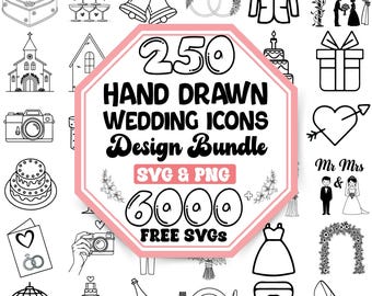 Hand-Drawn Wedding Icons SVG Bundle | Doodle Style (Digital Download)