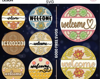 Floral Welcome Sign SVG: Daisy Spring Flower Door Hanger (Digital Download)