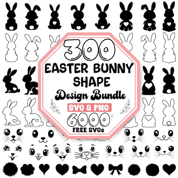 300 Easter Bunny SVG Bundle: Rabbit Silhouette, Outline, Decor (Digital Download)