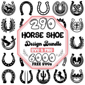 Ensemble de fichiers SVG de fers à cheval | Silhouette de fer à cheval (SVG) | Contour de fer à cheval (SVG) | Fer à cheval floral (SVG) | Monogramme de fer à cheval fendu | Cadre de fer à cheval