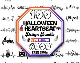 Halloween Herzschlag SVG Bundle | Gruseliges Kürbis, Fledermaus Motive (Digitaler Download)