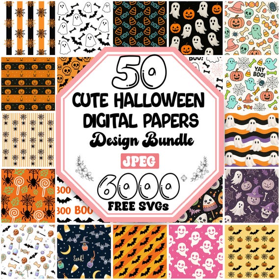 Cute Halloween Digital Seamless Pattern Bundle |Printable Pattern Paper |Ghost Theme Pattern |Halloween Background Paper |Pumpkin Pattern