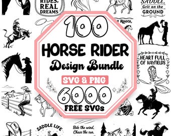 Horse Rider SVG Bundle: Cowboy, Cowgirl & Horseshoe Designs (Digital Download)
