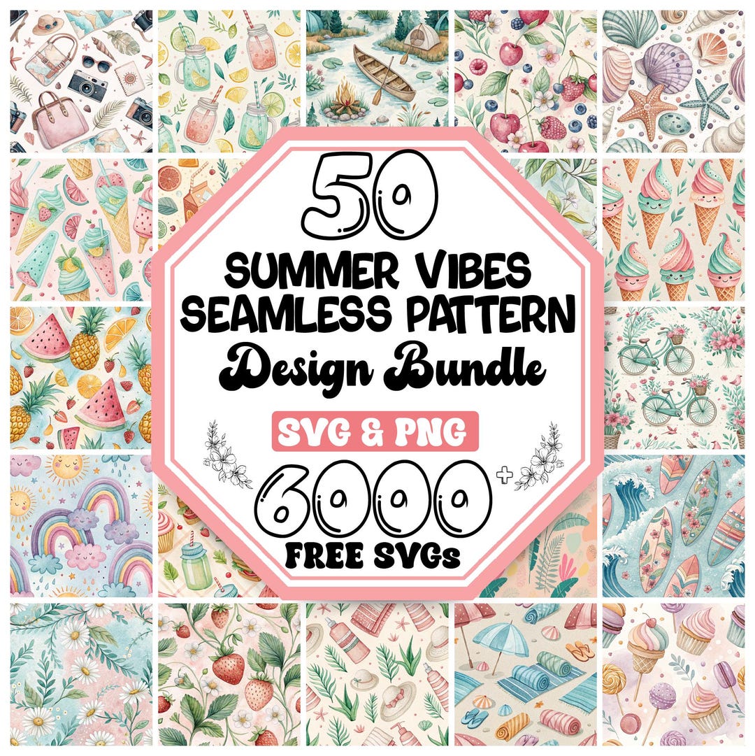 Summer Vibes Seamless Pattern Bundle: Crafting Digital Paper (PDF) - Etsy