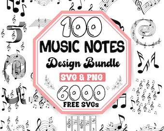 Paquete SVG de notas musicales: guitarra, clave de sol y notas danzantes (descarga digital)