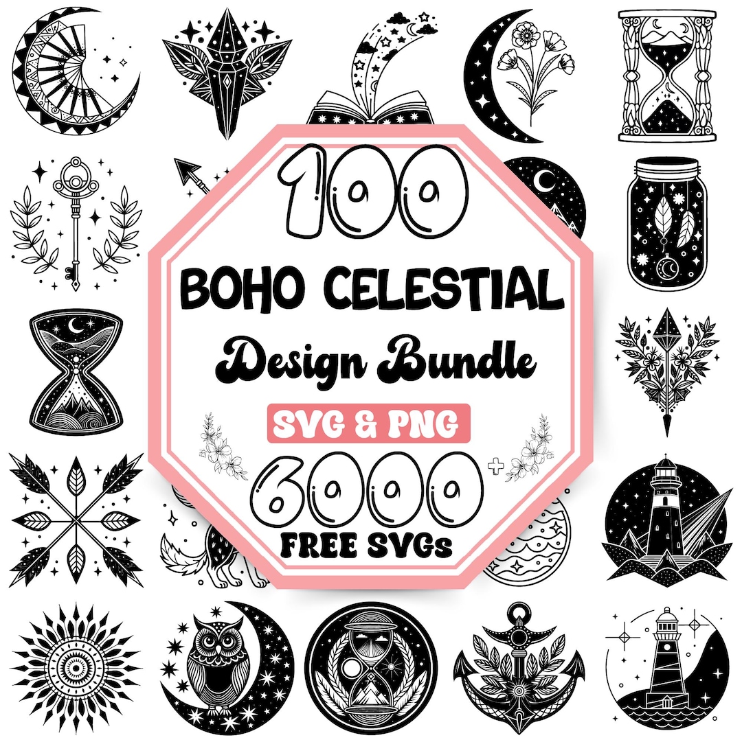 Boho Celestial SVG Bundle | Moon, Stars, Mystical Designs (digital ...
