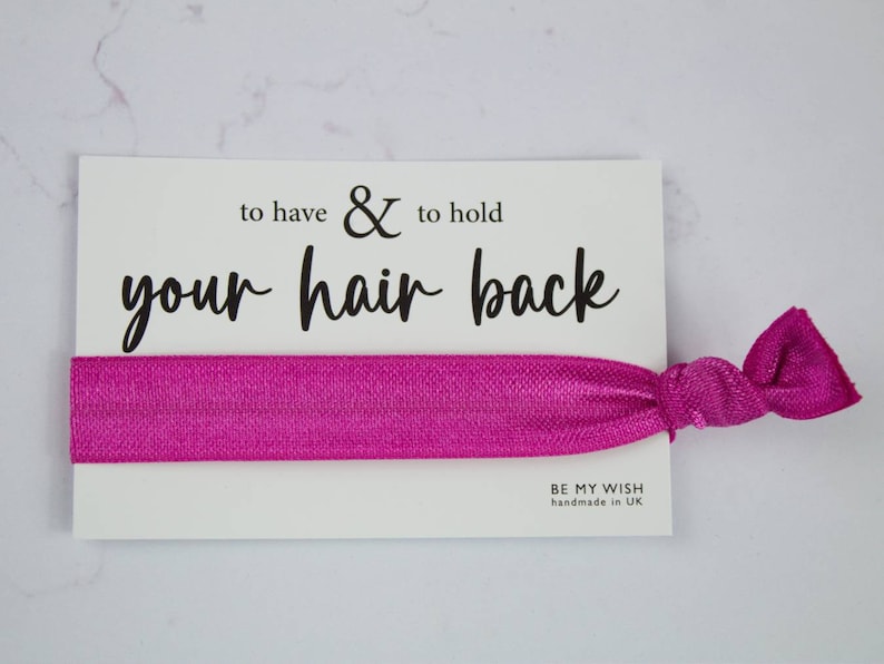 Elastic hair tie, Magenta wrist band, bride tribe elastic, hen party favours, hen, bachelorette party, hair accessories, hen party bags image 1