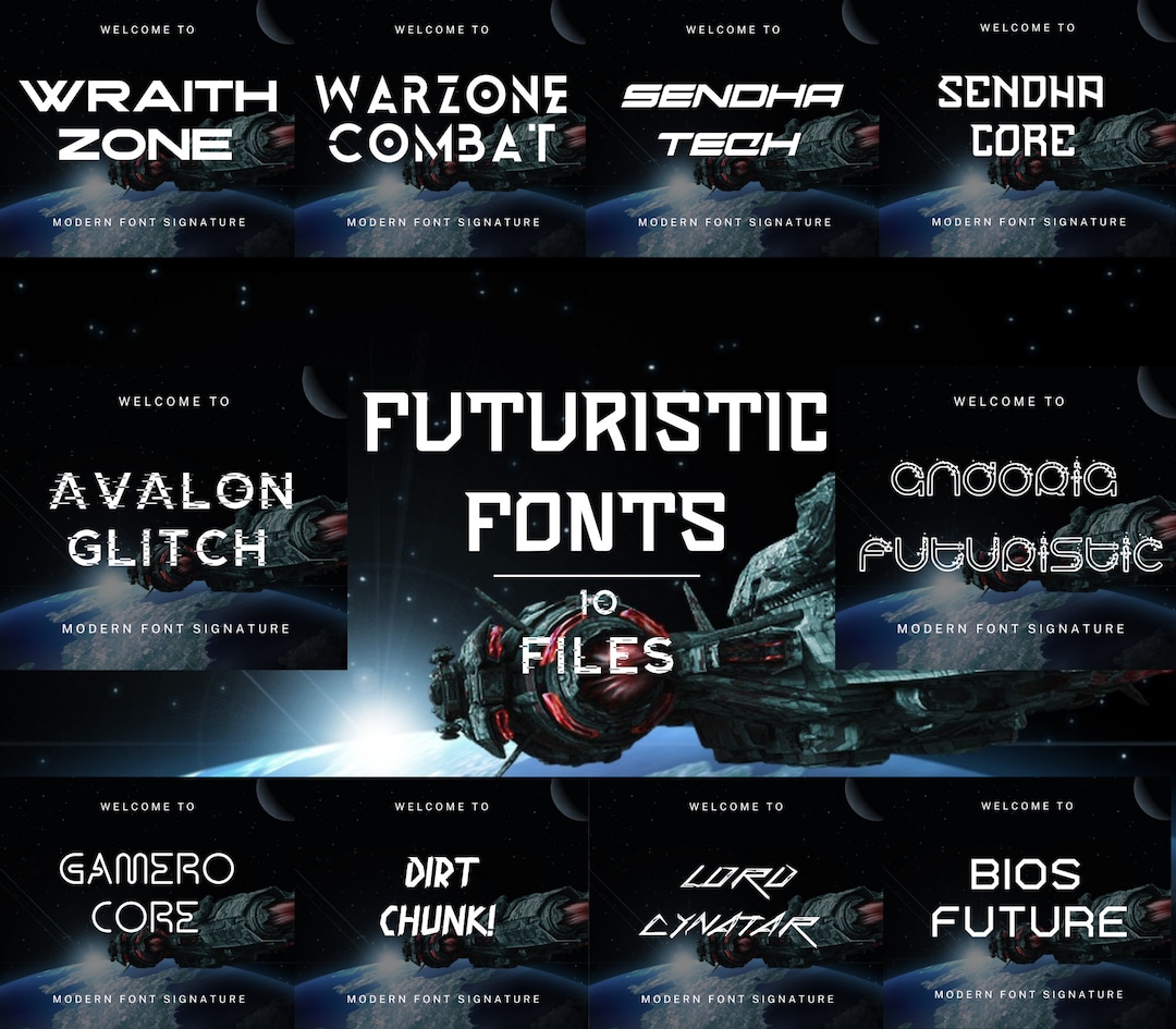10 Futuristic Fonts Bundle Canva Fonts, Cricut Fonts, Procreate Fonts