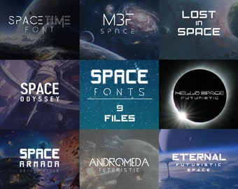 9 Space Fonts Bundle Canva Fonts, Cricut Fonts, Procreate Fonts, Branding Fonts, Commercial Use