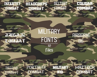 10 Military Fonts Bundle Canva Fonts, Cricut Fonts, Procreate Fonts, Branding Fonts, Commercial Use