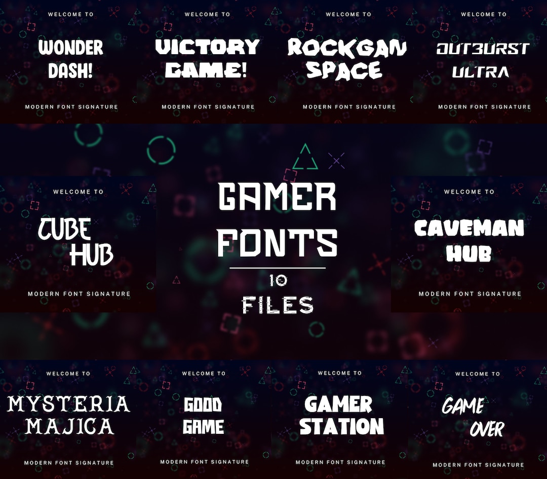 10 Gamer Fonts Bundle Canva Fonts, Cricut Fonts, Procreate Fonts