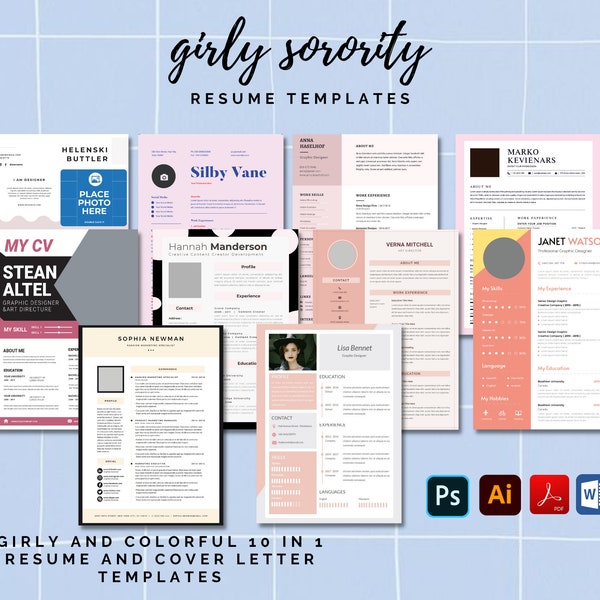 10 Girly Sorority Resume Templates (Resume + Cover Letter)