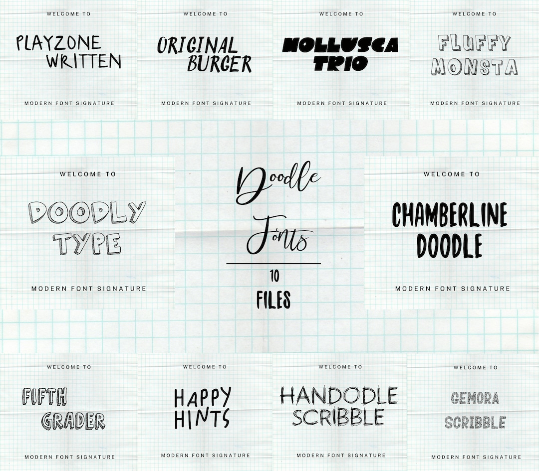 10 Doodle Fonts Bundle Canva Fonts, Cricut Fonts, Procreate Fonts