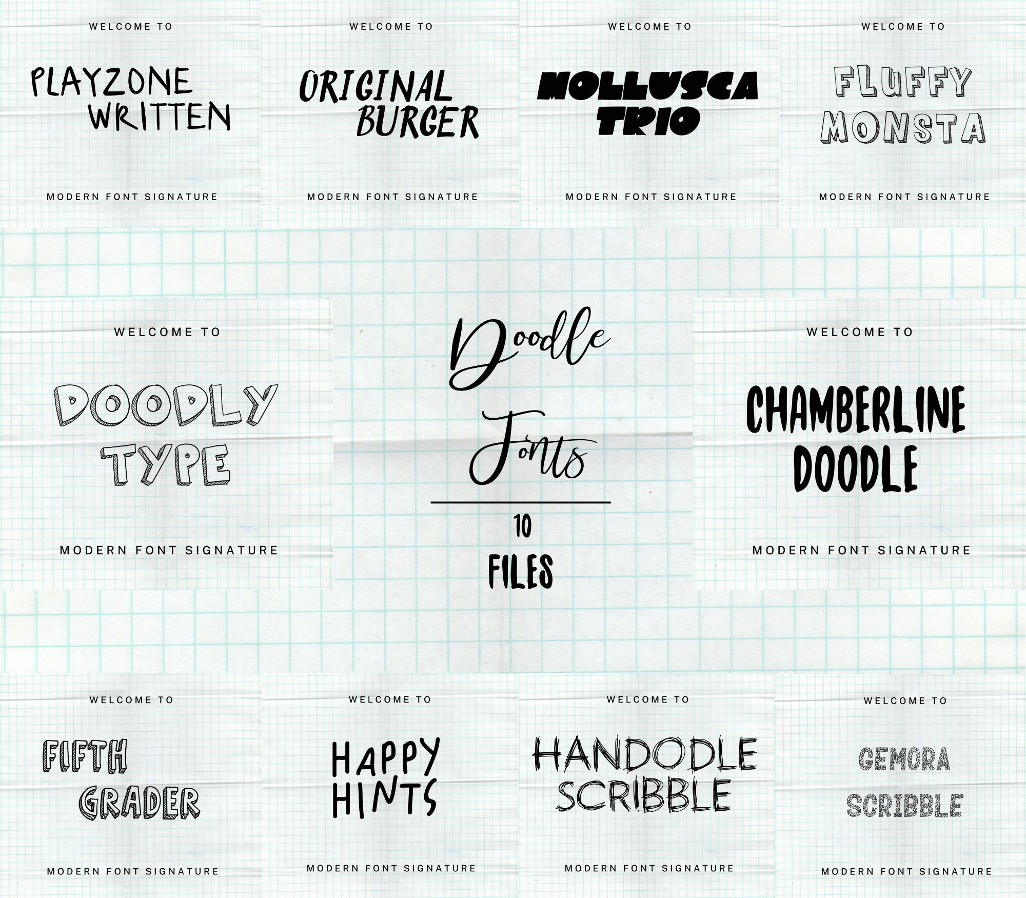 10 Doodle Fonts Bundle Canva Fonts, Cricut Fonts, Procreate Fonts ...