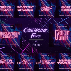 10 Cyberpunk Fonts Bundle Canva Fonts, Cricut Fonts, Procreate Fonts, Branding Fonts, Commercial Use