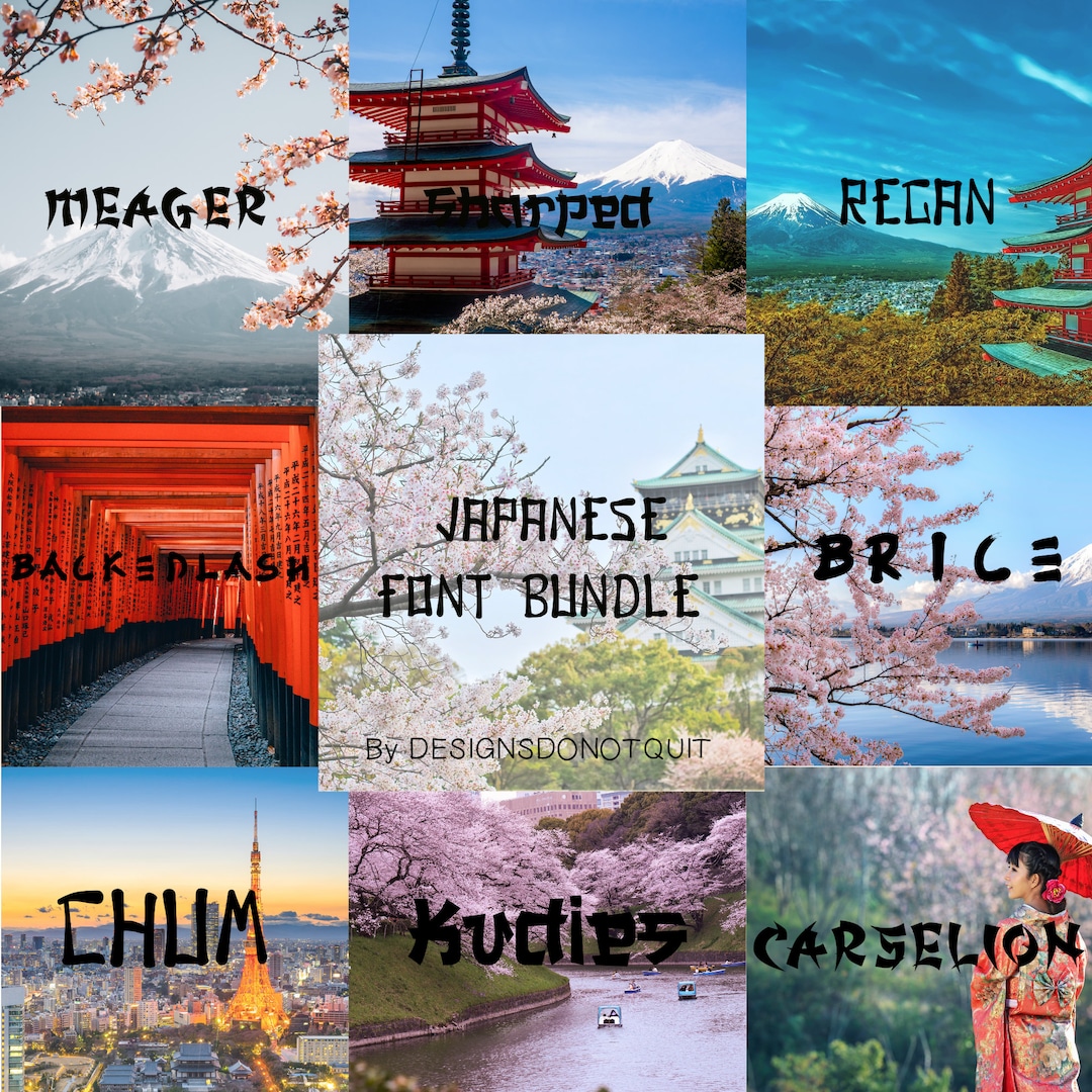 8 Japanese Fonts Bundle Canva Fonts, Cricut Fonts, Procreate Fonts