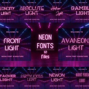 Pacote de 10 fontes neon Canva Fonts, Cricut Fonts, Procreate Fonts, uso comercial "O efeito NEON DEVE ser adicionado ao software que você usa"