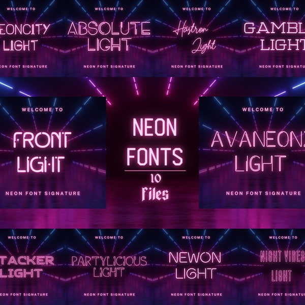 10 Neon Fonts Bundle Canva Fonts, Cricut Fonts, Procreate Fonts, Branding Fonts, Commercial Use