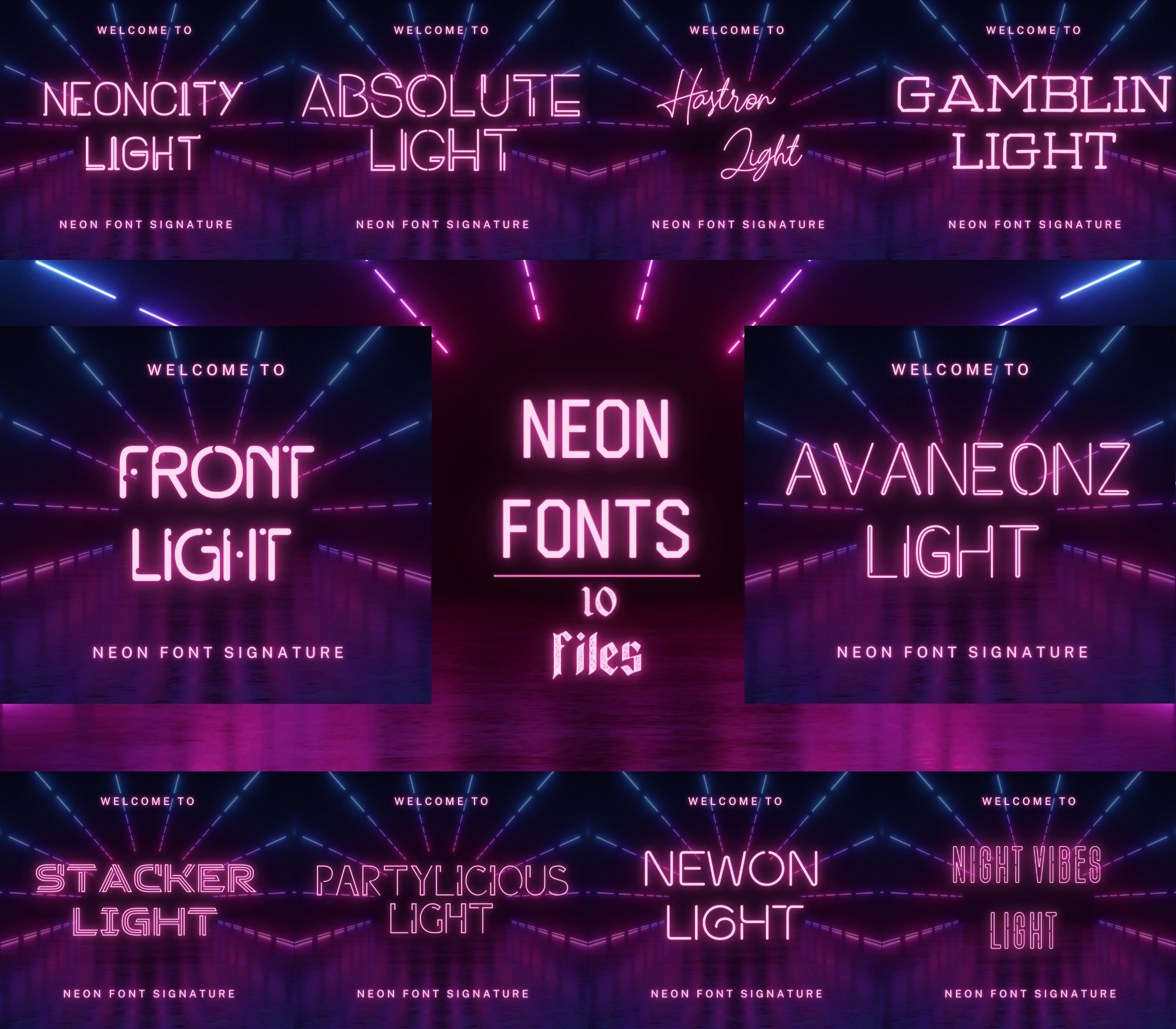 10 Neon Fonts Bundle Canva Fonts Cricut Fonts Procreate Etsy