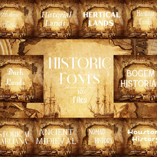 10 Historic Fonts Bundle Canva Fonts, Cricut Fonts, Procreate Fonts, Branding Fonts, Commercial Use