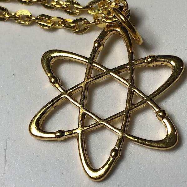 Atom Necklace - NEW GIFT Handmade Jewellery - Gold Coloured Chain - Big Bang Nature Science Nerd Geek Scientist Present - Extension Chain