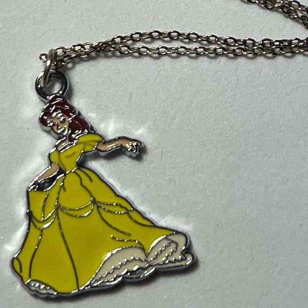 Princess Necklace - Enamel Yellow Dress Charm - NEW GIFT Jewellery - Chain With Extension - Cute Pretty Kids Adults Fantasy Fairy Tale Cool