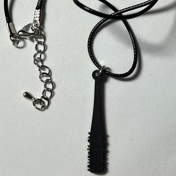 Black Baseball Bat Necklace - NEW GIFT Handmade Jewellery - Acrylic Charm Black Cord W/ Extension Chain - Zombie Apocalypse Horror Thriller