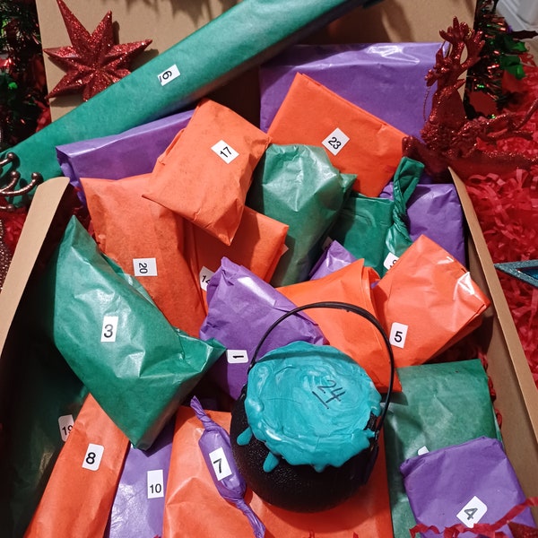Witch Advent Calendar: Yule Gift Box with Crystals and Spells. 24 day advent calendar or mystery gift box