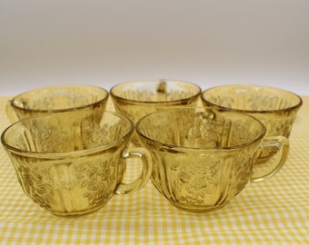 Vintage Federal Yellow Depression Glass Sharon Cups Set of 5