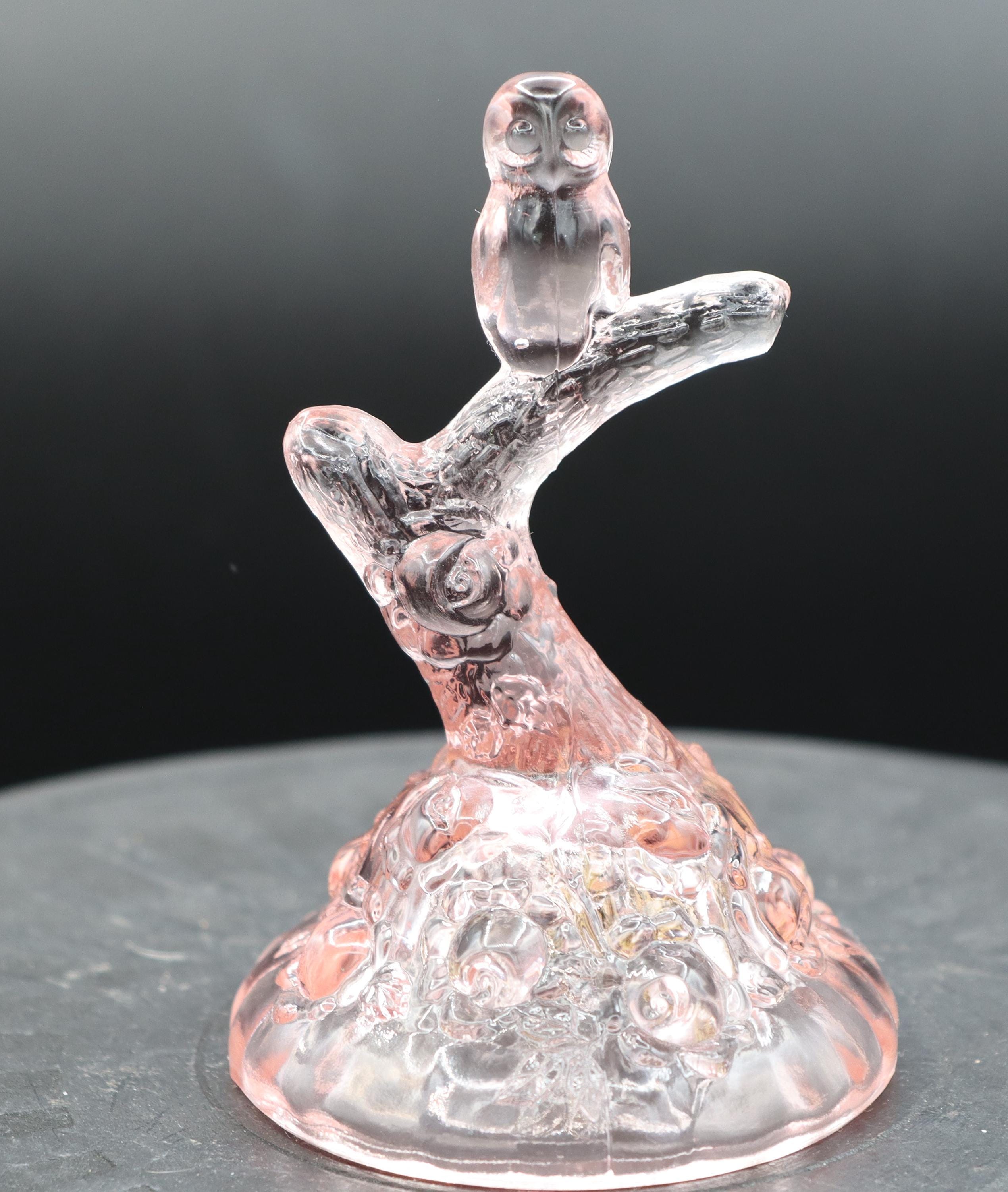 Vintage Fenton Pink Glass Owl Ring Tree #9299 Roses on Base - Etsy