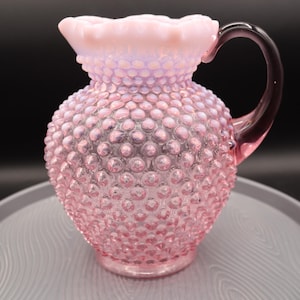 Vintage Fenton Rose Milk and French Opalescent Hobnail Jug Pitcher 100 Years of Fenton Crimped Rim 2005 Sold by QVC in Original Box