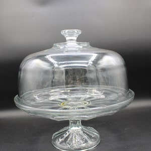 Vintage Indiana Glass Cake Plate with Dome, Elegance Pattern (Chipped)