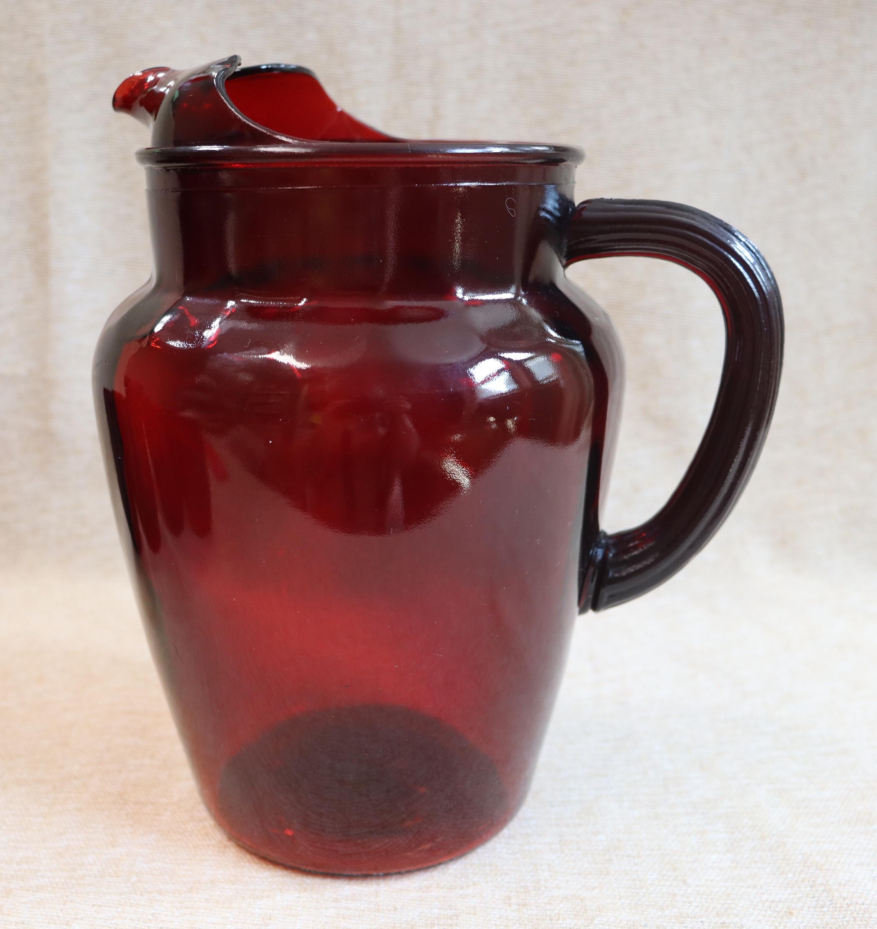 Ruby Pitcher Vintage Anchor Hocking Royal Ruby 80 Ounce Pitcher & 8 Royal Ruby Roly ...