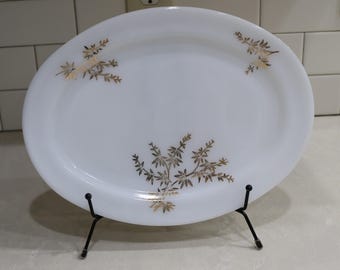 Vintage MCM Federal Milk Glass Golden Glory Platter Made in USA