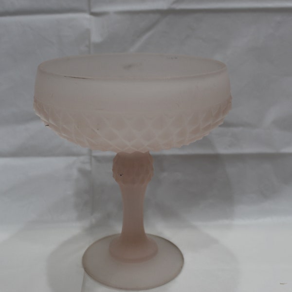 Vintage Indiana Glass Pink Frosted/Satin Diamond Point Pedestal Compote