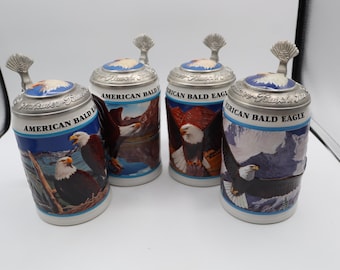 Vintage Anheuser-Busch America Bald Eagle Stein Series Set of 4 Spring, Summer, Winter, & Fall